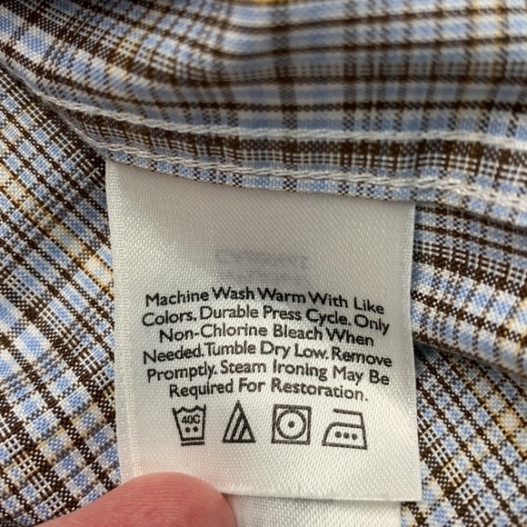 Eddie Bauer Long Sleeve Button Shirt Wrinkle Resistant Plaid Blue/Brown Medium - Picture 7 of 11